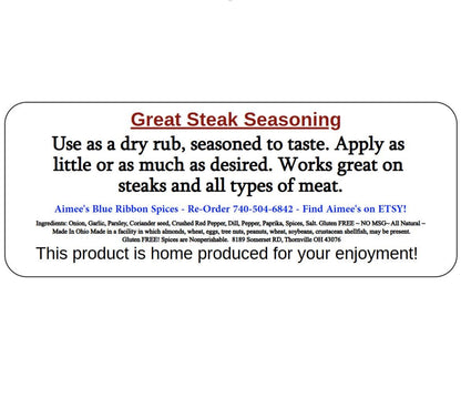 Great Steak Seasoning Spice Mix ~ Grilling- Roasted Herbs- Dry Spice Mix- Gluten Free Spices-NO Additives-FULL of Flavor! -Ribeye-Sirloin-