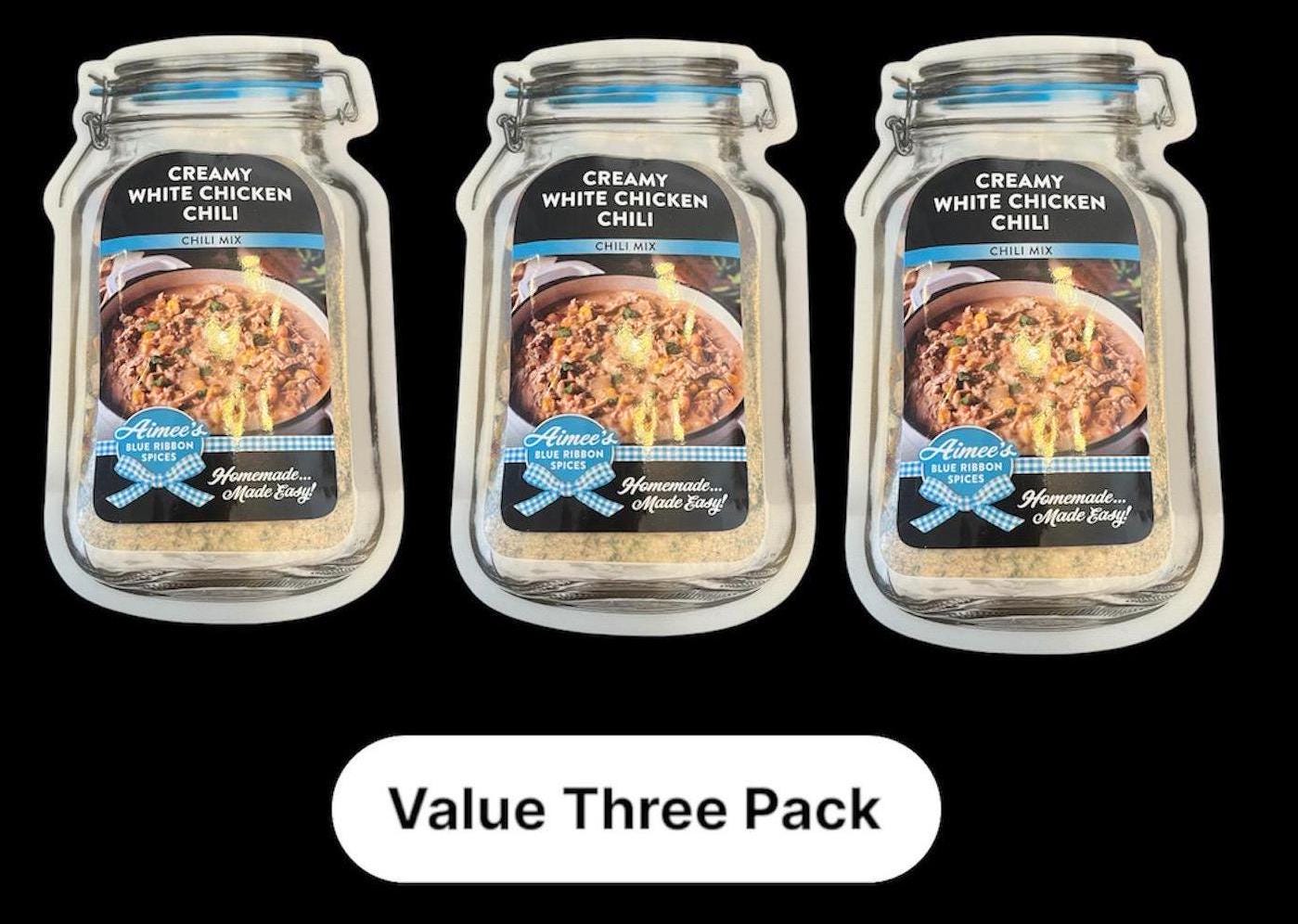 Creamy White Chicken Chili Spice Seasoning Mix “Value 3 Pack Bulk Savings” Comfort Food -Beans- Family Favorite-Makes a large pot/recipe YUM