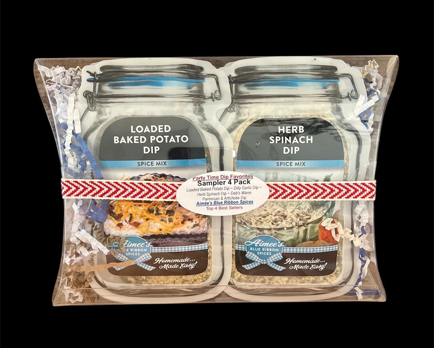 Party 4 Pack Dip Favorite Spice Mixes Gift Wrapped ~ Loaded Baked Potato Dip, Herb Spinach Dip, Parmesan & Artichoke Dip, Dill Dip FREE Shipping