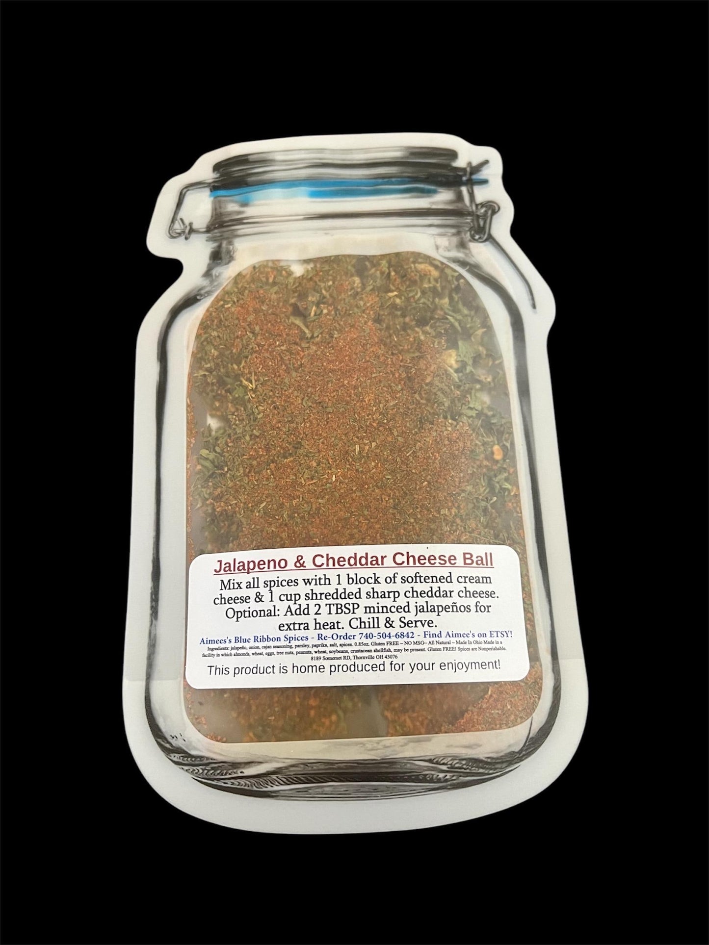Jalapeño & Cheddar Cheese Ball NO SALT Recipe Spice Seasoning Mix “Value 3 Pack Bulk Savings” 3 Mason Jar Spice Packets~Great Gift Idea