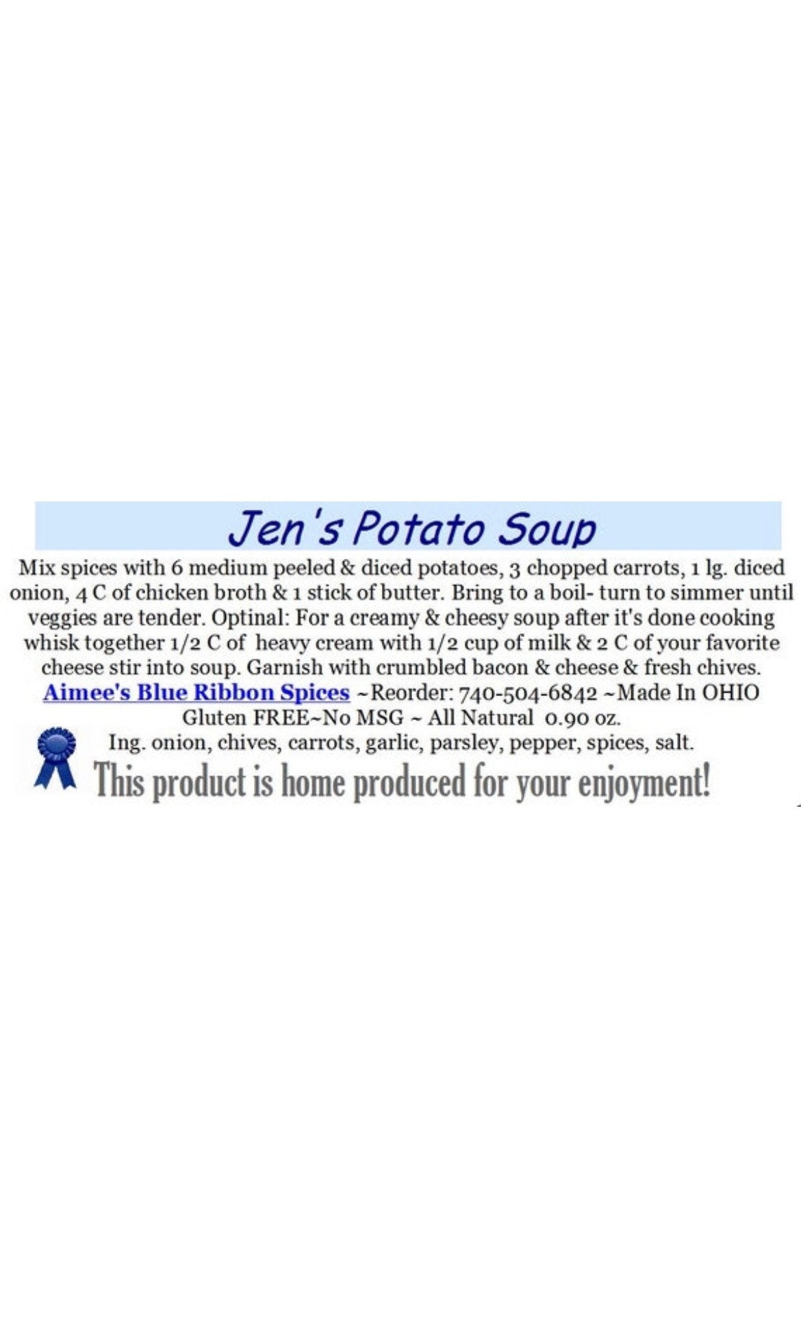 Soup Lovers 4 Pack Spice Mixes Favorites Gift Wrapped ~ 4 Packets of Jens Potato, Chipotle Chicken, Caramelized Onion, Stuffed Bell Pepper