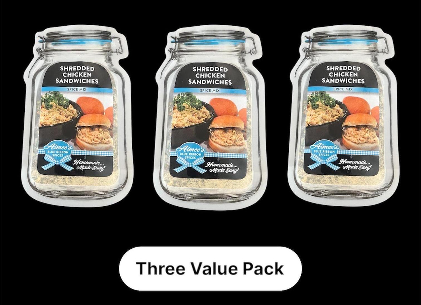 Shredded Chicken Sandwiches** TOP! Seller Spice Mixes “Value 3 Pack Bulk Savings” Gluten FREE Spices ~ Great Gift ~ Simple ~ Quick~ Easy YUM