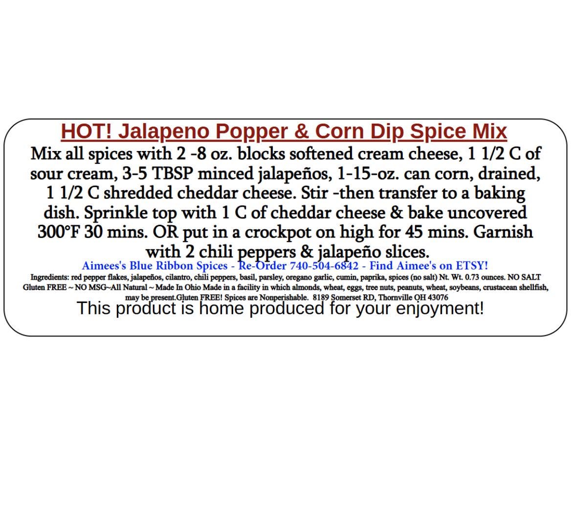 Hot! Jalapeño Popper & Corn Dip NO SALT Spice Mix “Value 3 Pack Bulk Savings” 3 Mixes Gluten Free #1 TOP Seller Party Favorite Additive Yum
