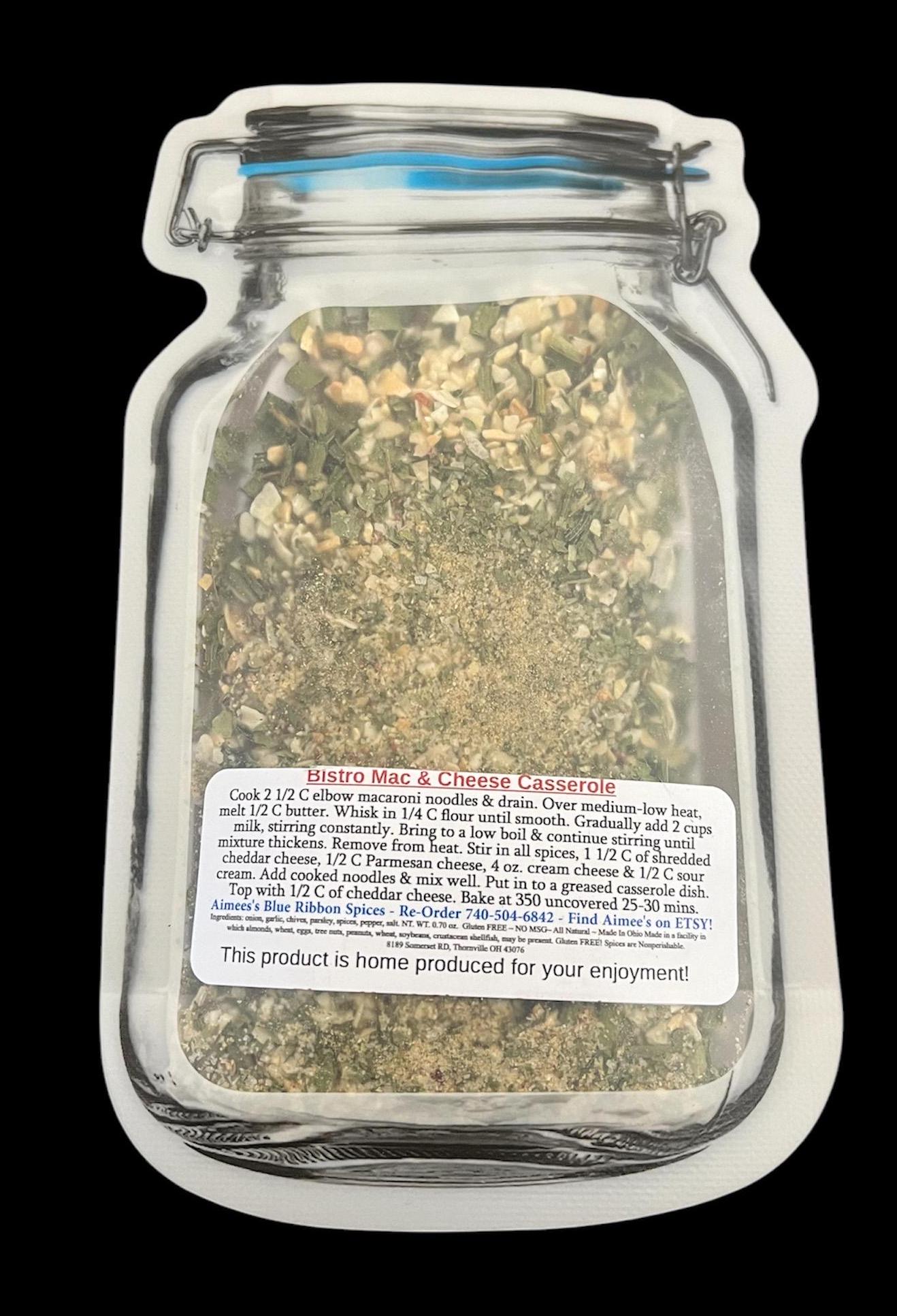 Bistro Mac & Cheese** Casserole Spice Seasoning Mix (NO SALT) Potluck - Tailgate - Family Reunion - Spice Mix Packet Makes a Large Recipe