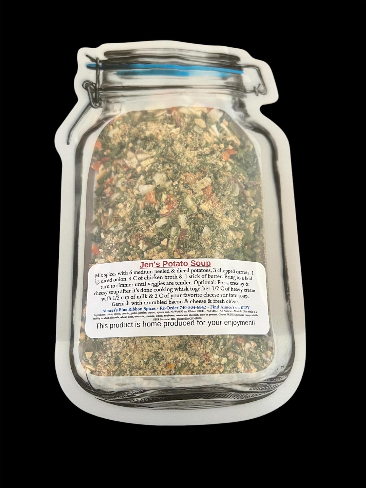 Jen’s Potato Soup Spice Seasoning Mix and Recipe “Value Three 3 Pack Bulk Savings” Includes 3 Spice Packets ~ Soup Gift Basket Gluten Free