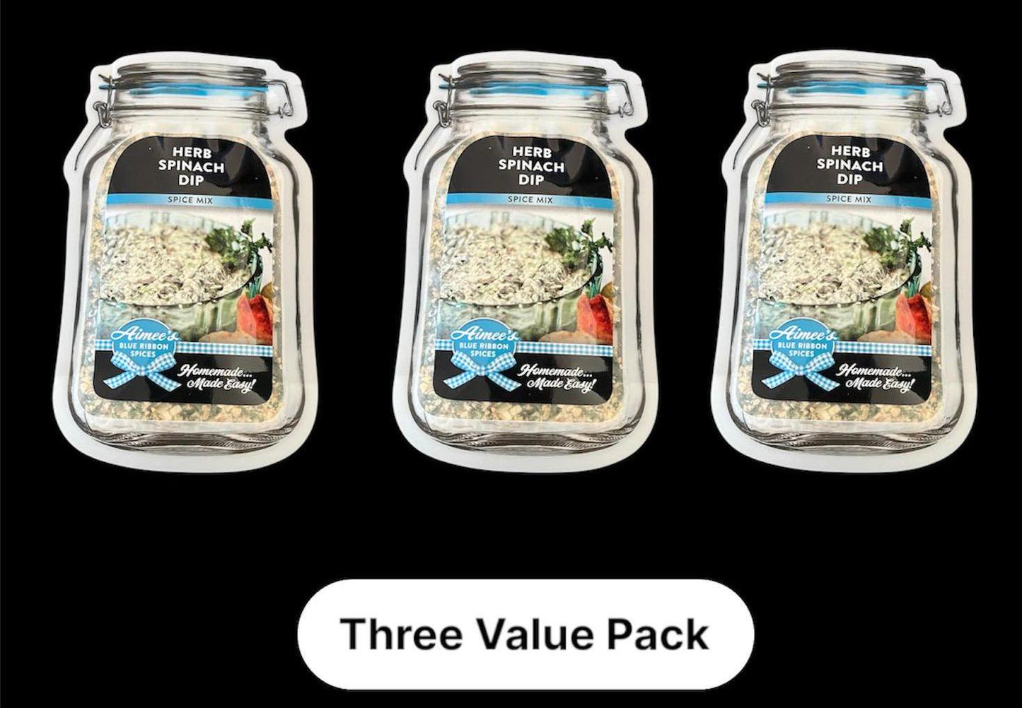 Herb Spinach Dip Spice Seasoning Mixes "Value 3 Pack Bulk Savings” Great for Gift Giving Spices are Gluten FREE and Full of Flavor Bread Dip
