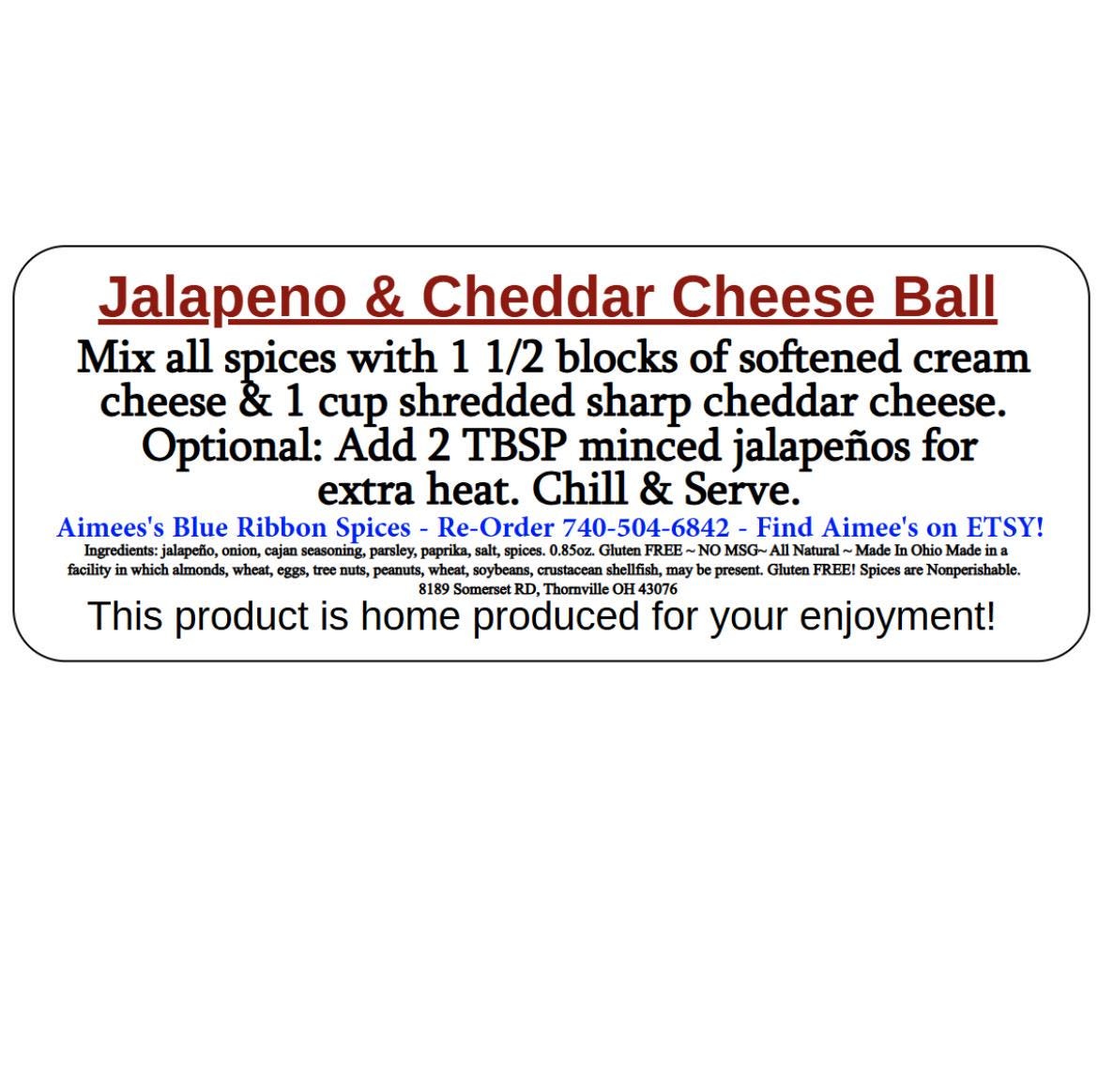 Jalapeno & Cheddar Cheese Ball** Spice Seasoning Mix -Party Appetizer Favorite -Spices are Gluten Free Large Cheese Ball - Perfectly Spicy