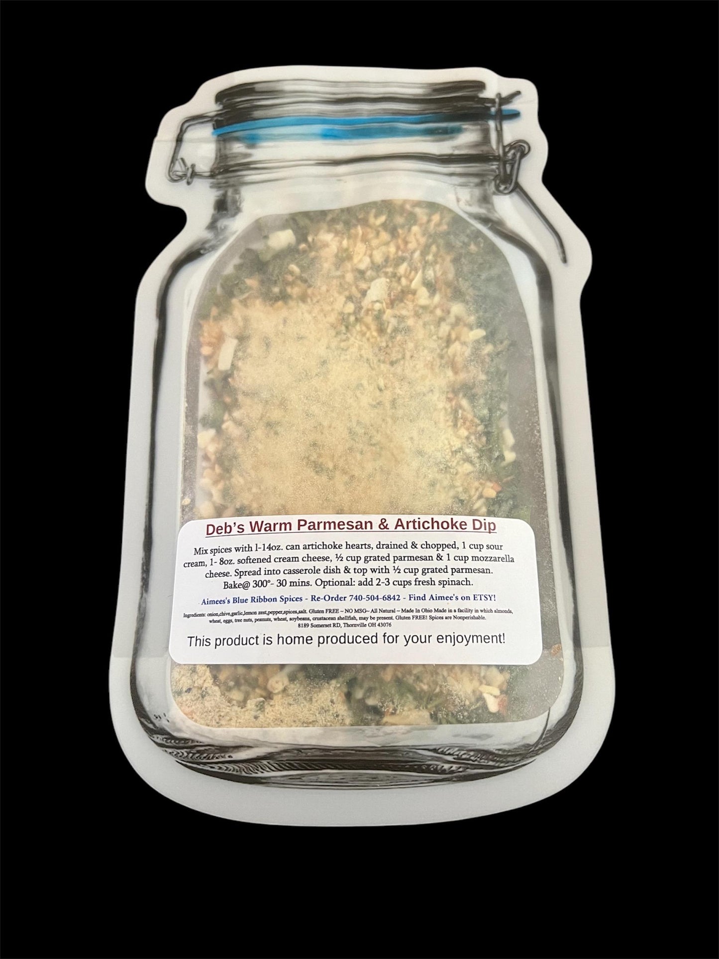 Deb’s Warm Parmesan & Artichoke Dip NO SALT  Spice Seasoning Mixes "Value Three Pack Bulk Savings 3 Pack!" Spice Mix Gluten FREE Add Spinach