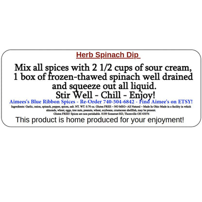 Herb Spinach Dip** Spice Seasoning Mix