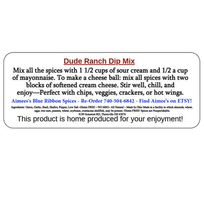 Dude Ranch Dip** Spice Seasoning Mix