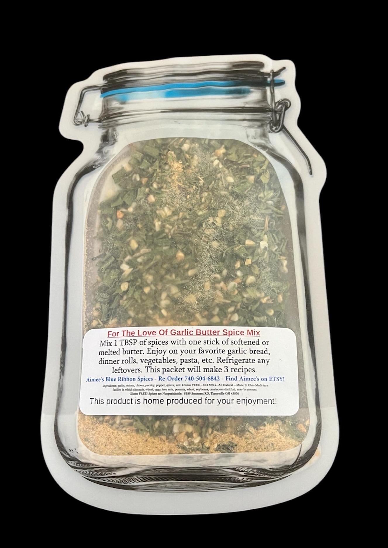 For The Love Of Garlic Butter Spice Seasoning Mix -Makes 2 Recipes - Garlic Bread - Rich Full of Flavor - EASY- Spices are Gluten Free- YUM!