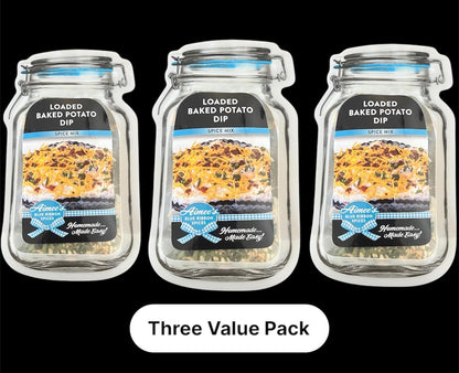 Loaded Baked Potato Dip Spice Seasoning Mixes "Value 3 Pack Bulk Savings” 3 Dip Mix Mason Jar Packets ~Bacon! ~ Spices are Gluten Free ~YUM!