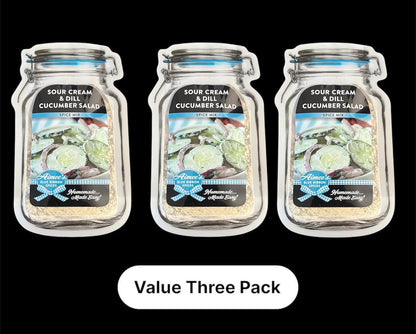 Sour Cream and Dill Cucumber Salad Spice Mix Value 3 Pack Bulk Savings- Creamy Fresh Cucumber Summer Year Around Salad -Makes a large Recipe
