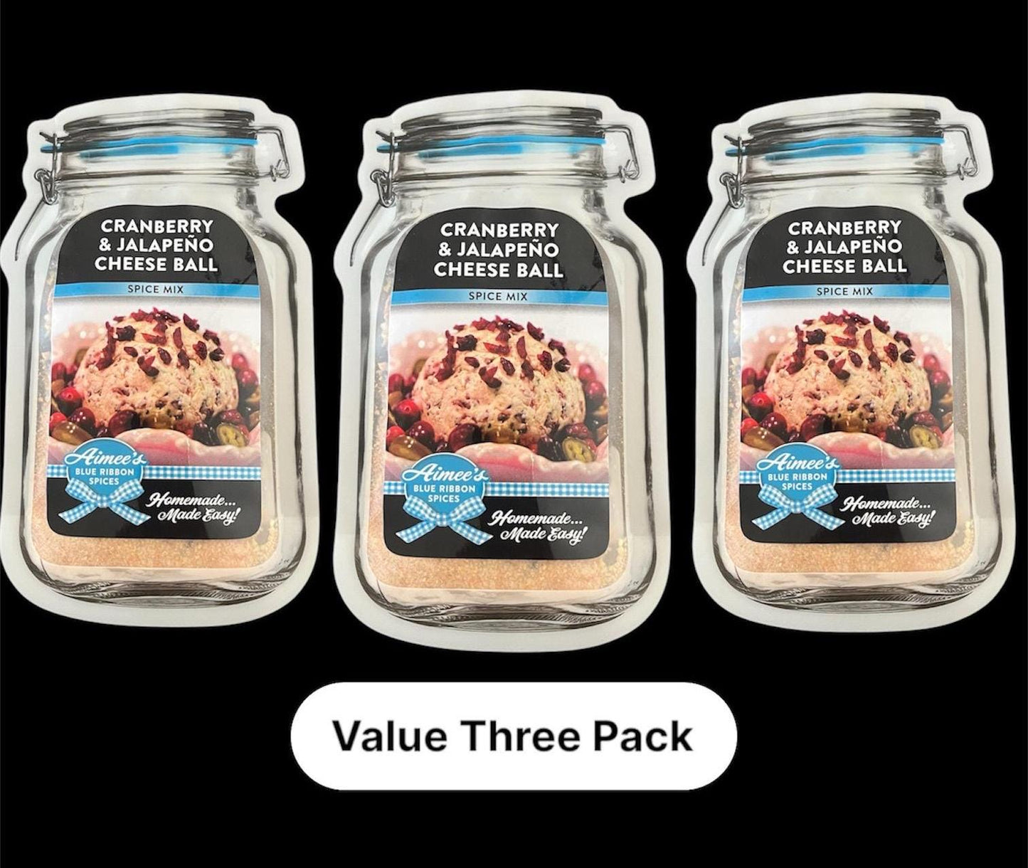 Cranberry & Jalapeño Cheese Ball Spice Seasoning Mixes "Value 3 Pack Bulk Savings” Sweet Heat ~ TOP Seller ~ Perfect Gift ~ Party Dip Spread