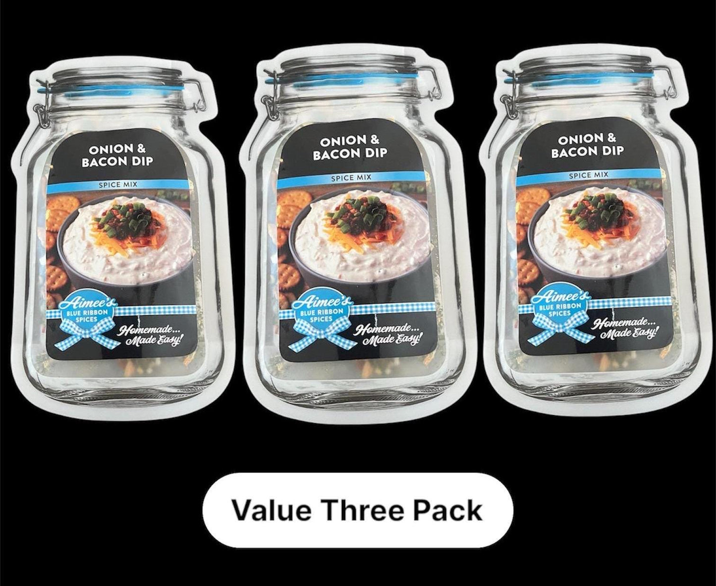 Onion and Bacon Dip Spice Seasoning Mixes Value 3 Pack Bulk Savings Chip Dip - 3 Dip Packets - Party Dip - Appetizer-Gift Giving-Gluten FREE