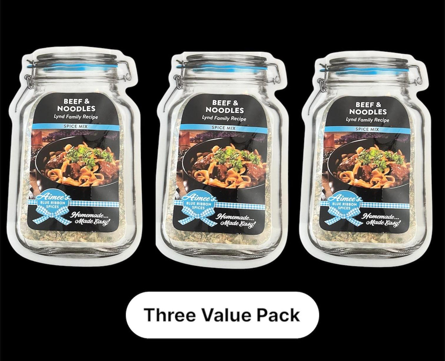 Beef & Noodle Dinner Lynd Family Spice Recipe - Seasoning Mix “Value 3 Pack Bulk Savings” Amish Noodles-Family Meal-Crock Pot - Gift Giving