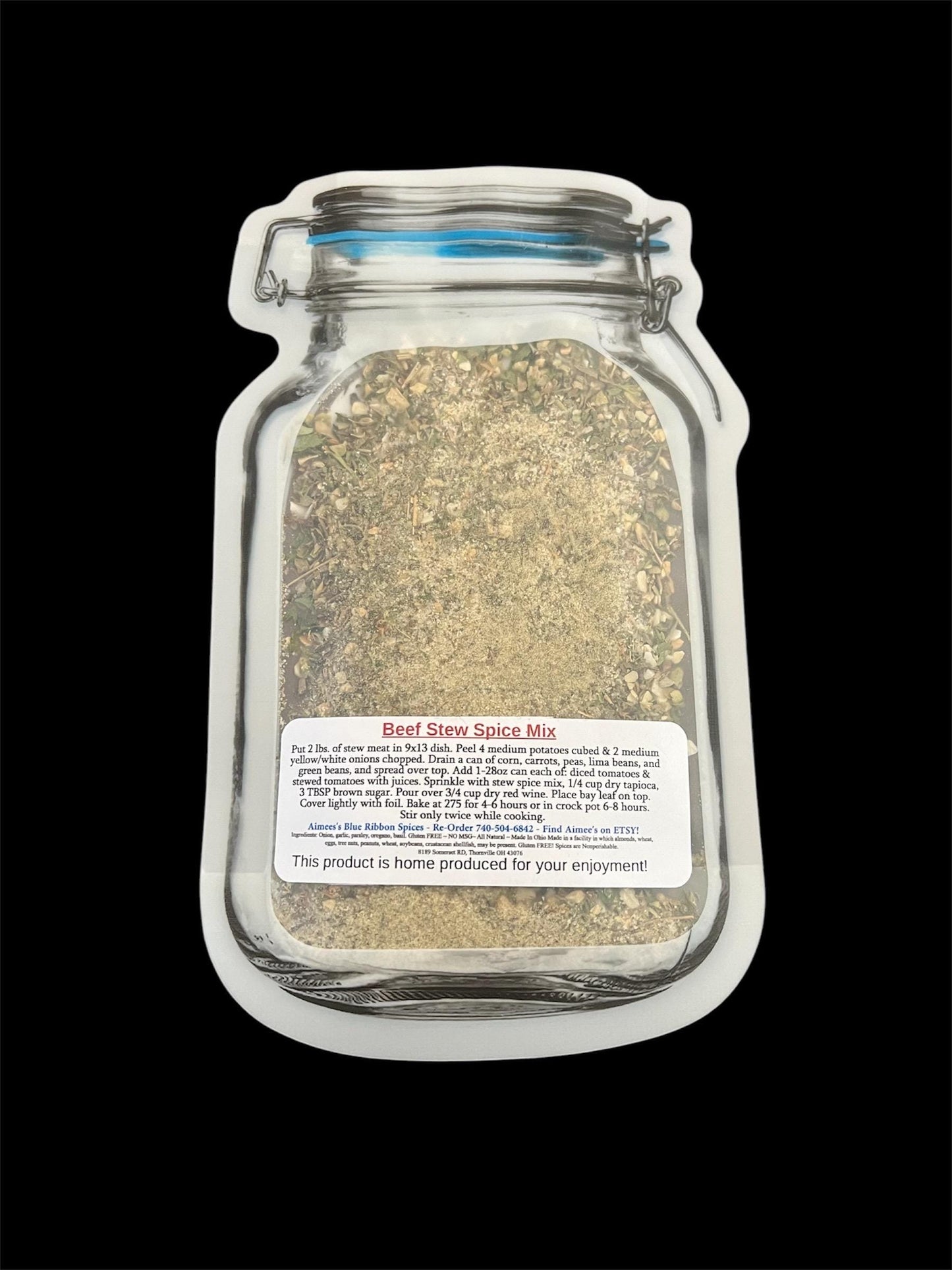 Beef Stew Meal Spice Seasoning Mix Dinner (NO SALT) Lynd Family Recipe ~Oven or Crock Pot Family Size Dinner -Loads of Flavor -Beef Veggies