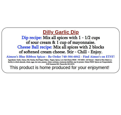 Dilly Garlic Dip Spice Mixes "Value Three Pack Bulk Savings” So GOOD! You'll need 3 - Chip Dip - Veggie Dip - Gluten Free - TOP Seller -Gift