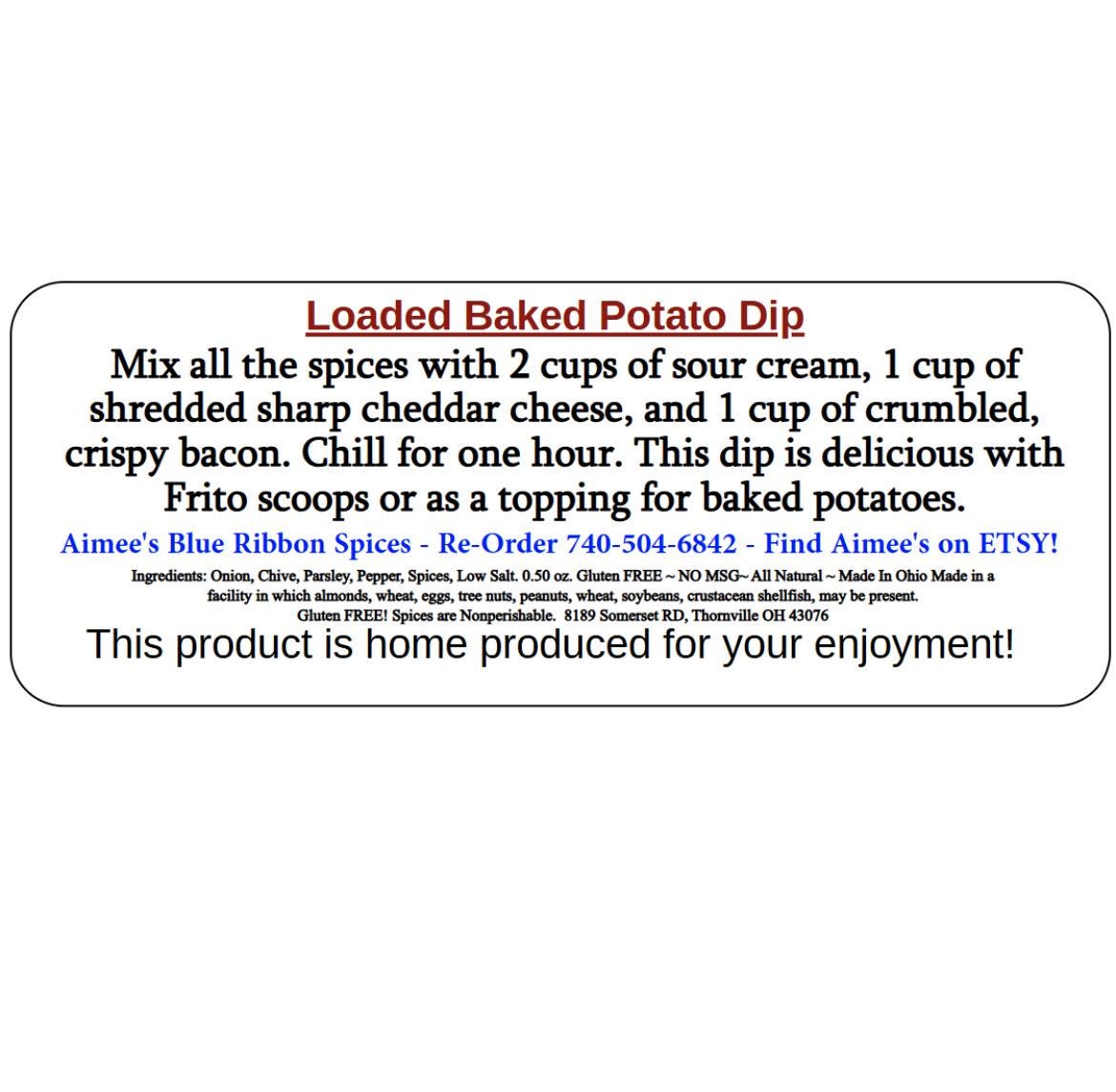 Loaded Baked Potato Dip Spice Seasoning Mixes "Value 3 Pack Bulk Savings” 3 Dip Mix Mason Jar Packets ~Bacon! ~ Spices are Gluten Free ~YUM!