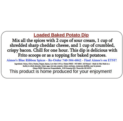 Loaded Baked Potato Dip Spice Seasoning Mixes "Value 3 Pack Bulk Savings” 3 Dip Mix Mason Jar Packets ~Bacon! ~ Spices are Gluten Free ~YUM!