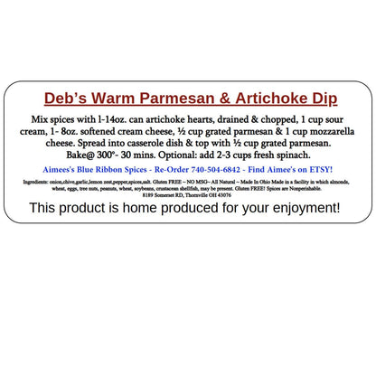 Deb’s Warm Parmesan & Artichoke Dip Spice Mixes "Value Three Pack Bulk Savings 3 Pack!" Spices are Gluten FREE~ Great Gift ~ TOP Seller