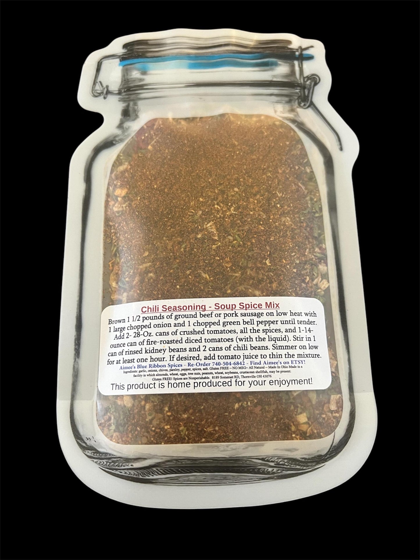 Chili Seasoning** Chili Spice Seasoning Mix (NO SALT Version) Hamburger and or Sausage - Beans - Tomatoes - Gluten FREE! Family Favorite