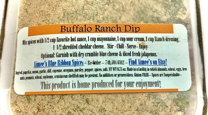 Buffalo Ranch Dip Spice Seasoning Mix - Crowd Favorite - Appetizer Dip - Dry Seasoning Packet - Tail Gate Party - Graduation Party- Chip Dip
