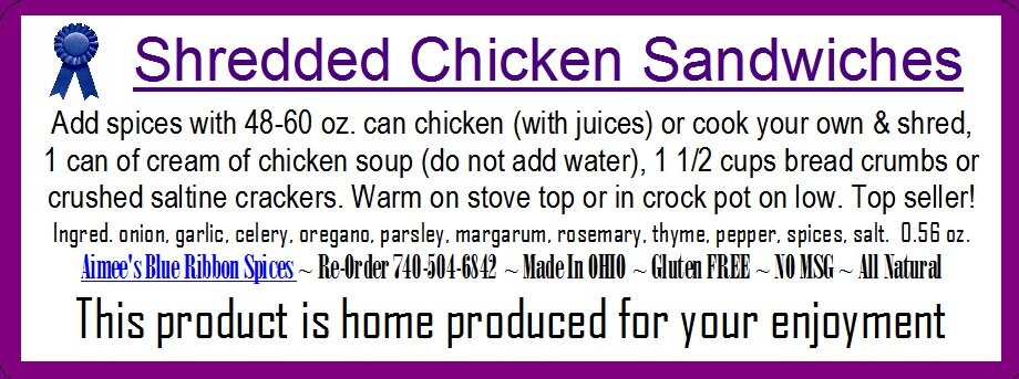 Shredded Chicken Sandwiches* !TOP! Seller Spice Seasoning Mix (NO SALT version) Gluten Free Spices -Family Favorite! -Rotisserie Chicken