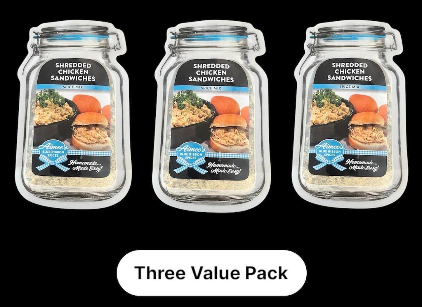 Shredded Chicken Sandwiches NO SALT  ** TOP! Seller Spice Mix “Value Three Pack Bulk Savings”