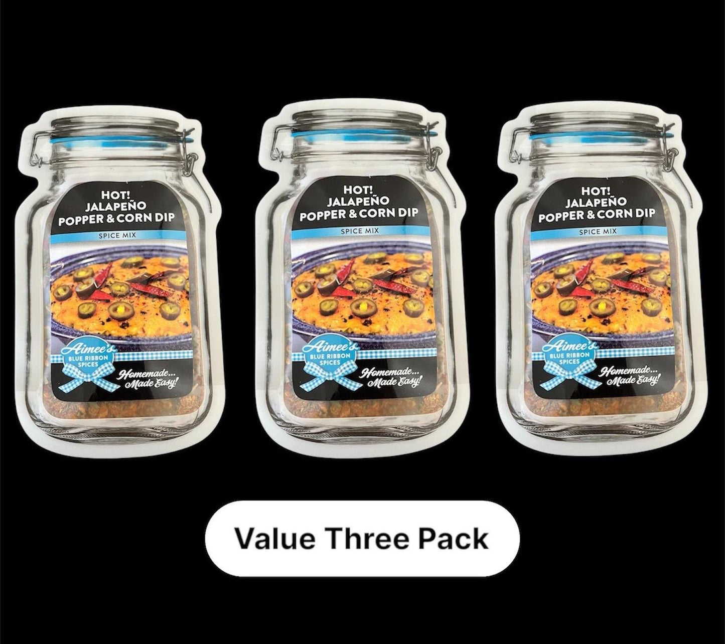 Hot! Jalapeño Popper & Corn Dip Spice Seasoning Mix “Value 3 Pack Bulk Savings” 3 Mason Jar Packets~Appetizer~Gift~Potluck~Large Cheese Ball