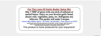 For The Love Of Garlic Butter Spice Seasoning Mix -Makes 2 Recipes - Garlic Bread - Rich Full of Flavor - EASY- Spices are Gluten Free- YUM!