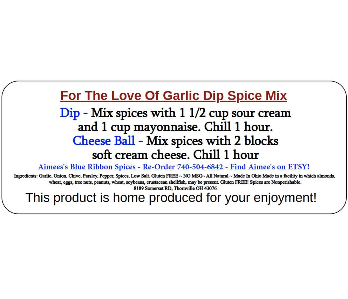 For The Love Of Garlic Dip Spice Seasoning Mix ~ Value 3 Pack Bulk Savings ~ Chip Dip ~ Garlic Lovers Dream Dip Mix ~ Party Appetizer