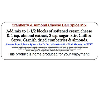 Cranberry & Almond Cheese Ball Spice Seasoning  Mix “Value 3 Pack Bulk Savings” Cream Cheese Holidays Crackers Bagel Spices are Gluten Free
