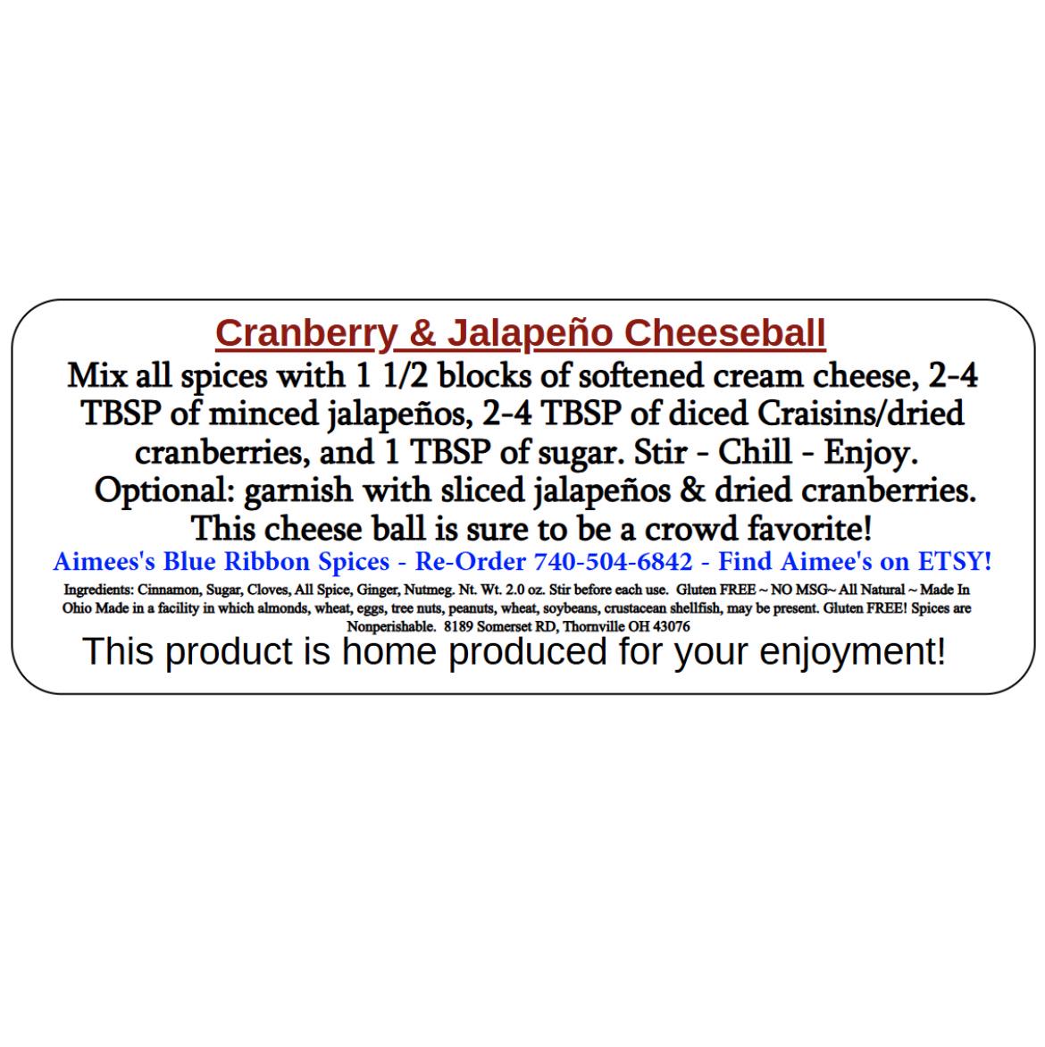 Cranberry & Jalapeno Cheese Ball ~ Sweet/Heat Favorite ~ VERY! Addictive ~ Dry Spice Seasoning  Mix ~ Appetizer ~ Cream Cheese ~ Party Fav