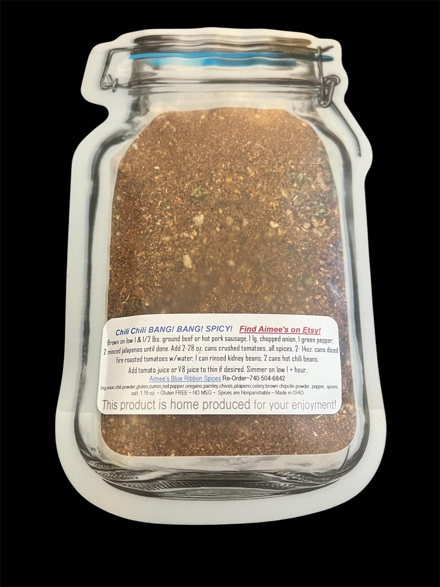 Chili Chili BANG! BANG! Seasoning Chili Spice Seasoning Mix ~ Spicy Chili ~ Sausage or Hamburger ~ Family Meal Size Recipe ~ Gift Giving
