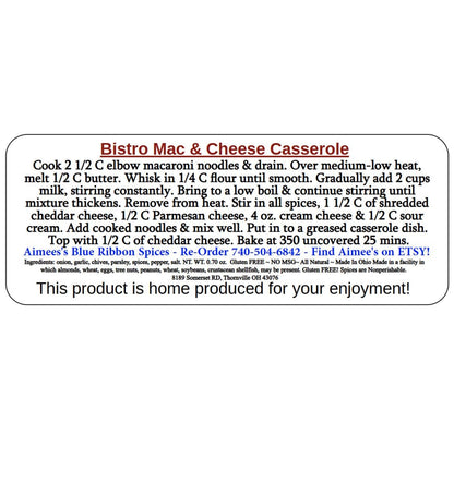 Bistro Mac & Cheese** Macaroni Casserole Spice Blend Seasoning Mix - Family Size Meal - Potluck -Tailgate Party- Family Reunion Get Together