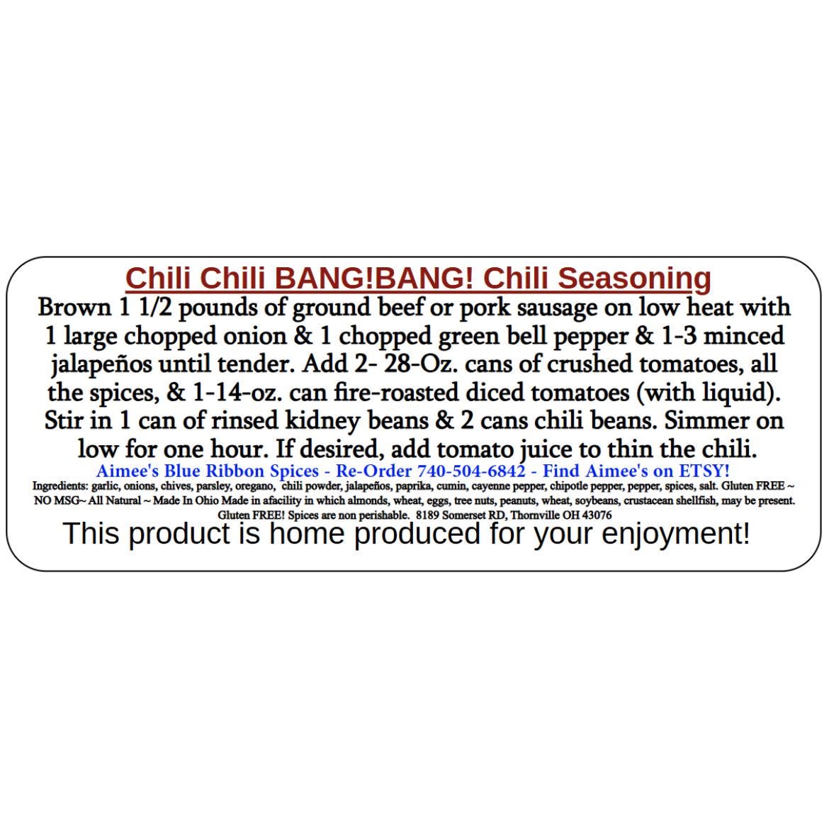 Chili Chili Bang! Bang! Soup Spice Mix “Value 3 Pack Bulk Savings” Family Meal- Spices are Gluten Free- Makes LARGE AMOUNT- Beans- Spicy-