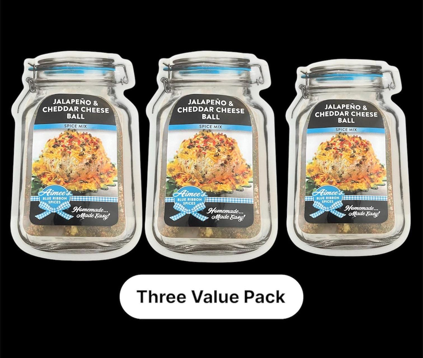 Jalapeno & Cheddar Cheese Ball Spice Mixes Value 3 Pack Bulk Savings Makes LARGE Cheese Ball~Great for Gift Giving~Cream Cheese ~Gluten Free