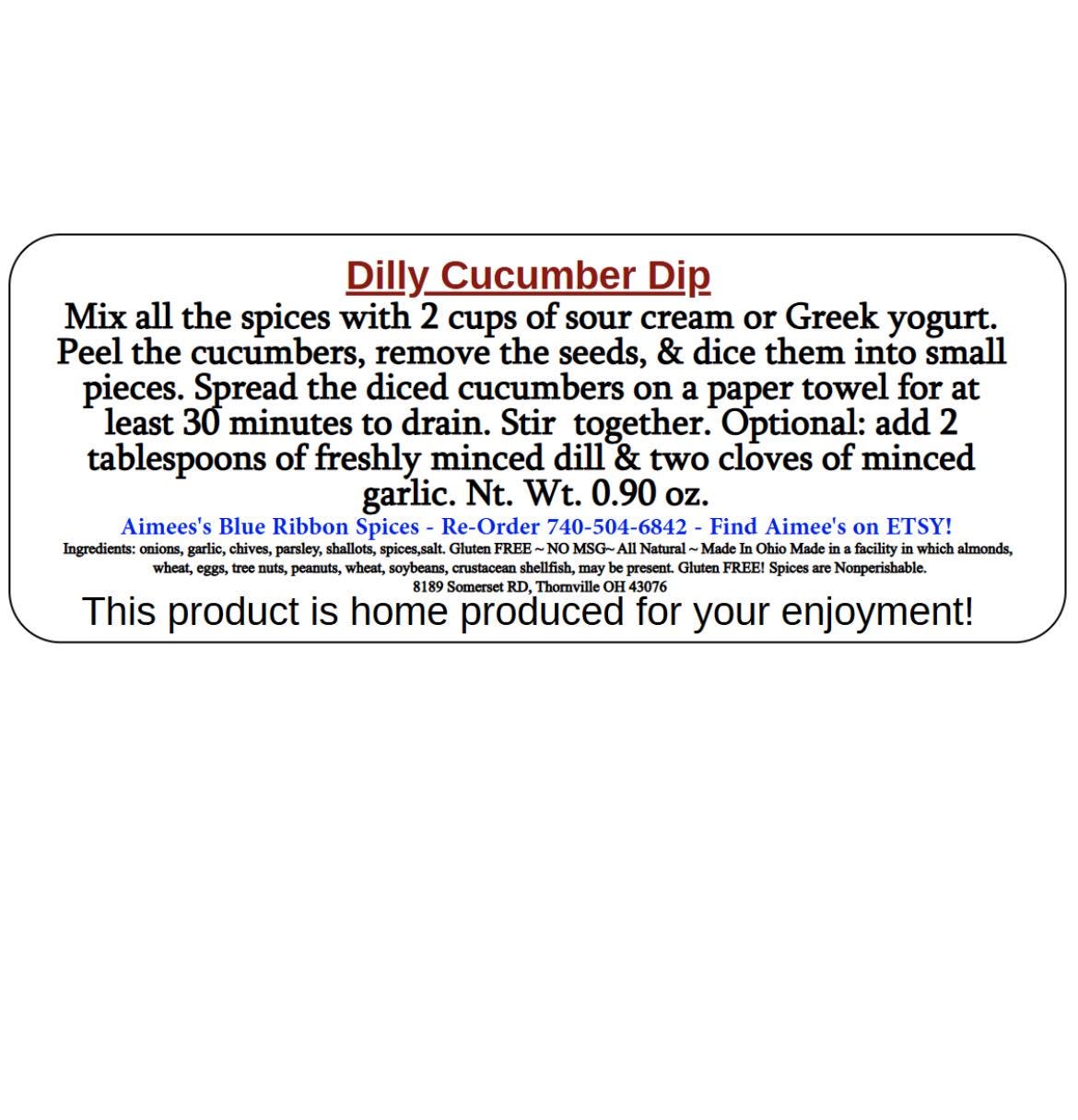 Dill Cucumber Dip Spice Mixes "Value 3 Pack Bulk Savings" Chip & Veggie Dip~Tzatziki Greek Dip~ Fresh Cucumbers~ Creamy Goodness~ Great Gift