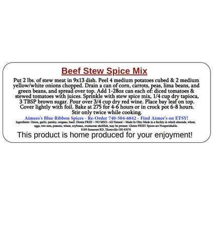 Beef Stew Meal Spice Seasoning Mix Dinner (NO SALT) Lynd Family Recipe ~Oven or Crock Pot Family Size Dinner -Loads of Flavor -Beef Veggies