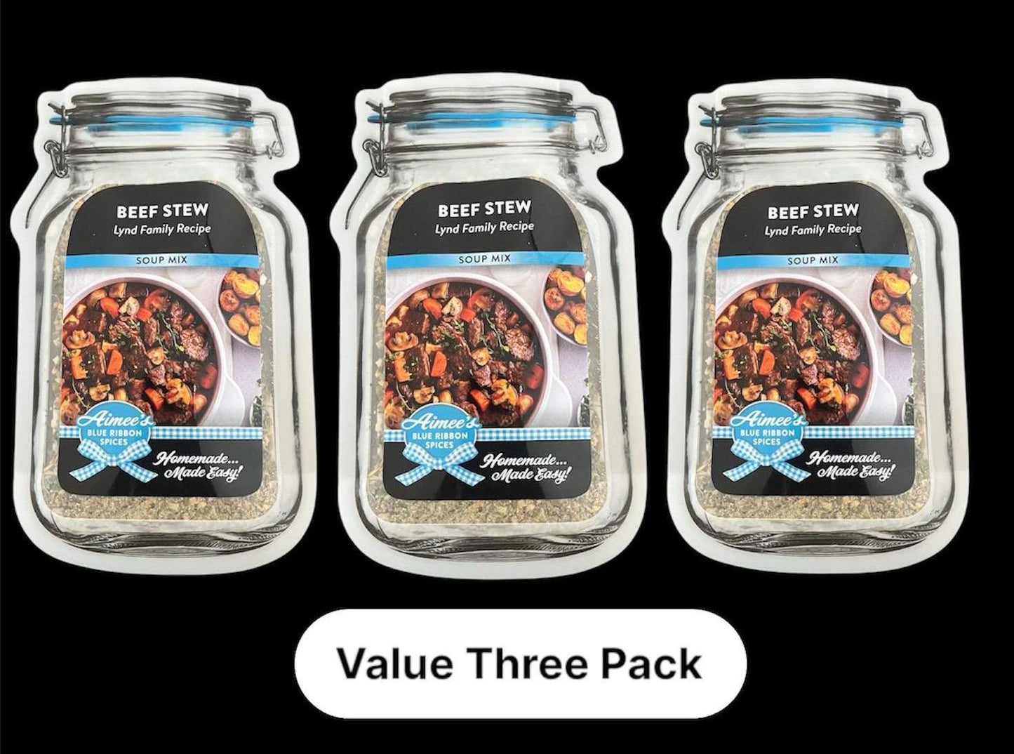 Beef Stew Spice Seasoning Mix “Value 3 Three Pack Bulk Savings” Family Size Dinner Meal - Loaded with Beef and Vegetables- Potluck- Tailgate