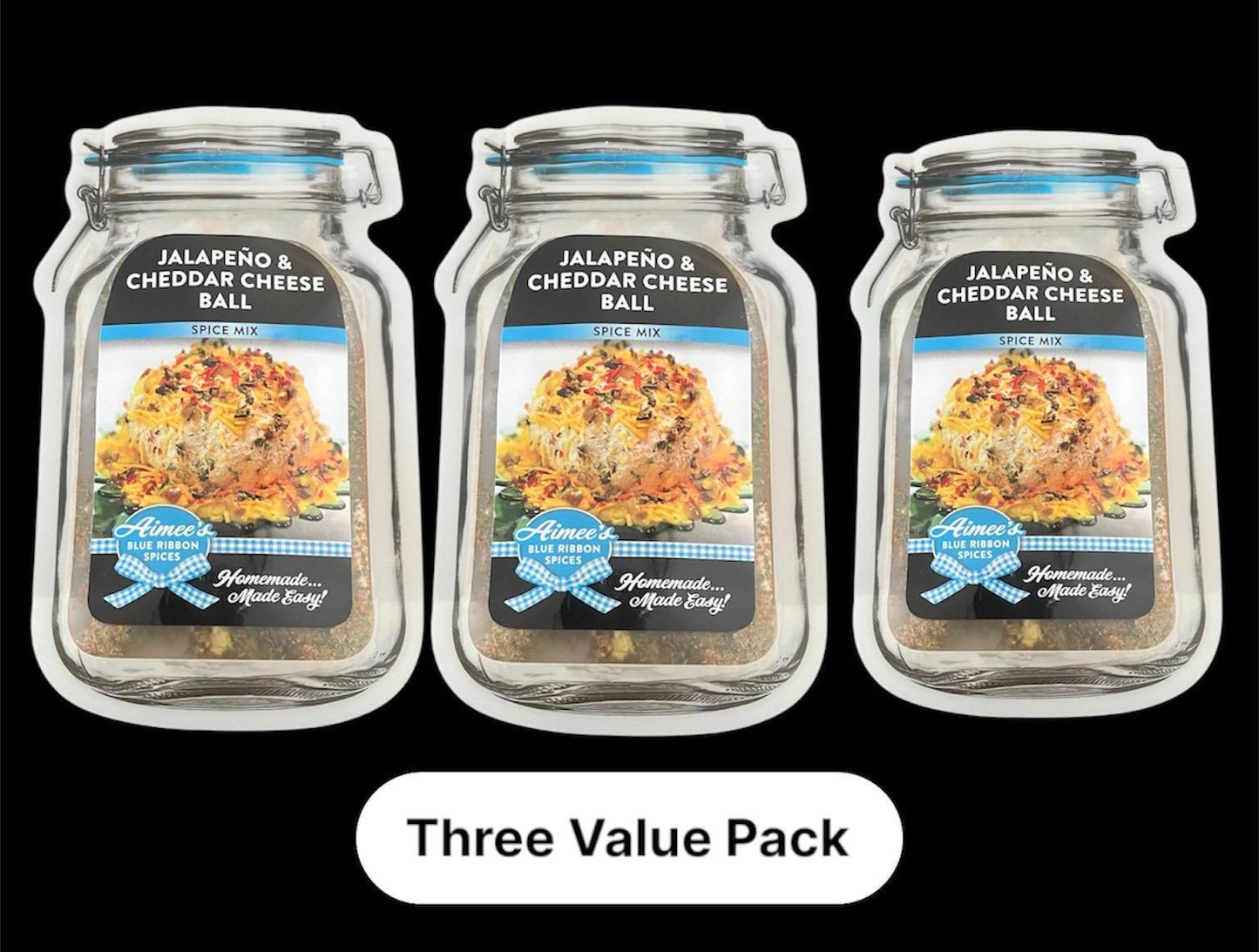 Jalapeño & Cheddar Cheese Ball NO SALT Recipe Spice Seasoning Mix “Value 3 Pack Bulk Savings” 3 Mason Jar Spice Packets~Great Gift Idea