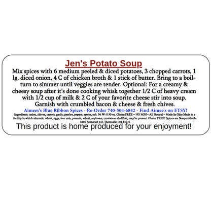 Jen’s Potato Soup Spice Seasoning Mix and Recipe “Value Three 3 Pack Bulk Savings” Includes 3 Spice Packets ~ Soup Gift Basket Gluten Free