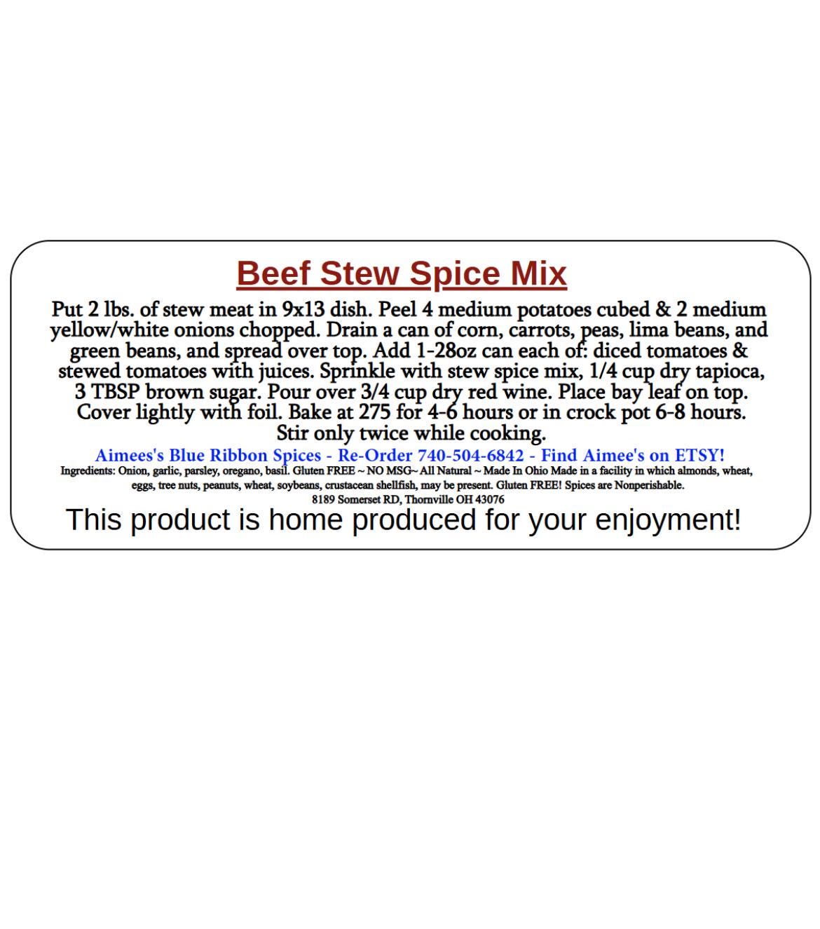 Beef Stew Spice Seasoning Mix “Value 3 Three Pack Bulk Savings” Family Size Dinner Meal - Loaded with Beef and Vegetables- Potluck- Tailgate
