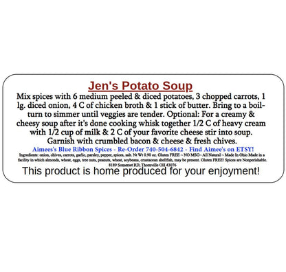 Jens Potato Soup Mix and Recipe** Creamy Comfort Food Spice Seasoning Mix EASY !TOP! Seller Cheesy Potato Soup ~ Gift Basket Giving ~ Creamy