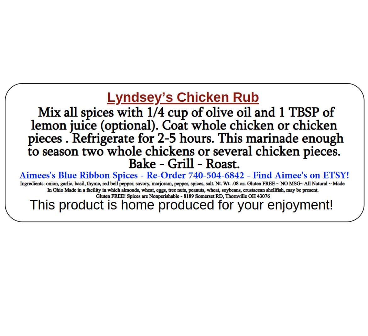 Lyndsey’s Chicken Rub Spice Seasoning Mix ~ Dry Spice Seasoning Mix Chicken Breasts Legs Wings Thighs Whole Chicken Roasted Broasted Chicken