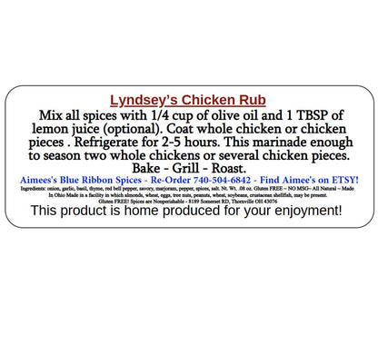 Lyndsey’s Chicken Rub Spice Seasoning Mix ~ Dry Spice Seasoning Mix Chicken Breasts Legs Wings Thighs Whole Chicken Roasted Broasted Chicken